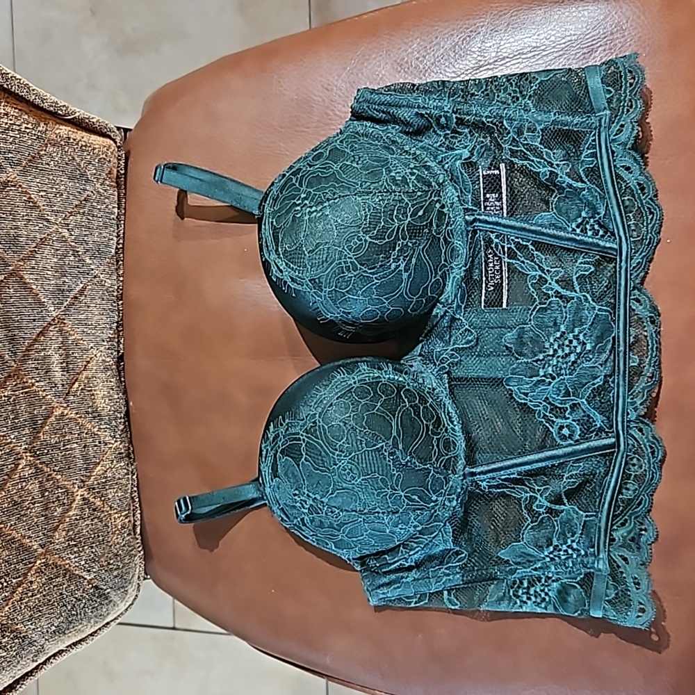 Victoria's Secret Teal Lace Longline Bra